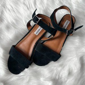 Steve Madden Faux Suede Black Ankle Strap Flat Sandals